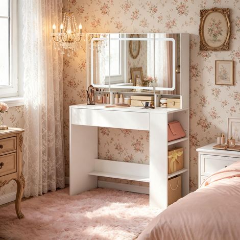 Praktischer Eitelkeit Schreibtisch,Umkleidetisch mit Spiegel(nur mit Make-up-Tisch) mit stabiler Tischplatte für sicheres Abstellen