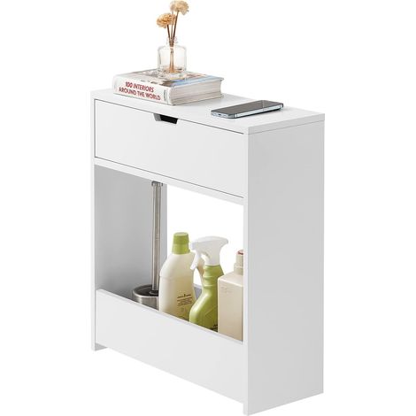 Sobuy – Armoire murale de salle de bain BZR48W – Bois MDF laqué – Dimensions L55 x P20 x H60 cm – Capacité 20kg – Rangement compact pour WC (1/5)