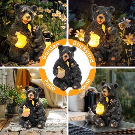 Statues de jardin d'extérieur - Décoration de jardin - Éclairage solaire de jardin - Statues d'animaux - L'ours et le pot de CAMION (1/5)
