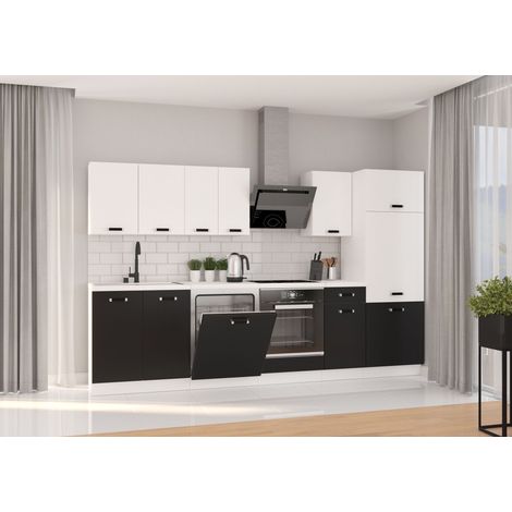 Küche Omega XL 300 cm Küchenzeile Küchenblock Einbauküche Schwarz + Weiß matt (1/5)