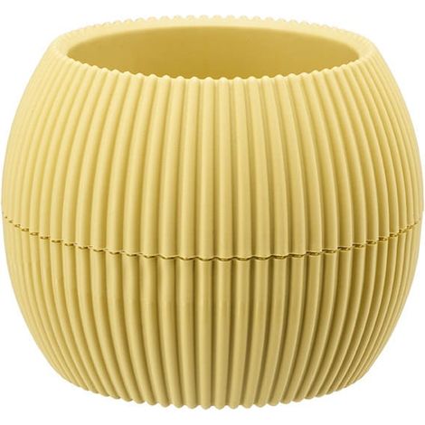 Vaso da fiori in plastica con sottovaso, coperchio a forma di sfera, misura 3, corallo, 14,5 cm, materiale: opaco, giallo miele, motivo a righe (1/5)