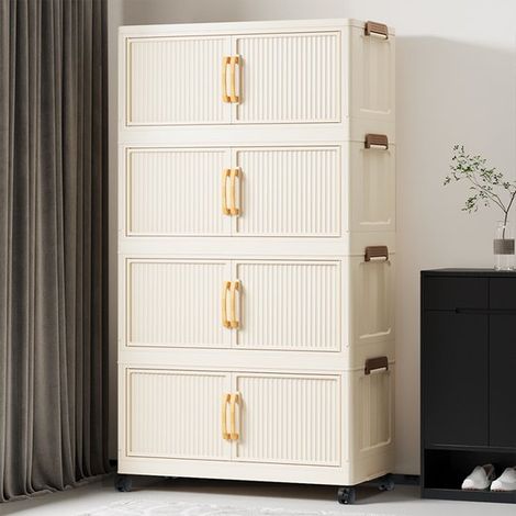 Boîte de rangement enroulable avec porte - Blanc cassé - Quatre tiroirs - Couvercle amovible pour un gain de place (1/4)