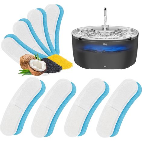 8 Stück Ersatzfilter passend für 3,2L Katzenbrunnen, dreifach Wirkung Aktivkohle Geruchsfilter