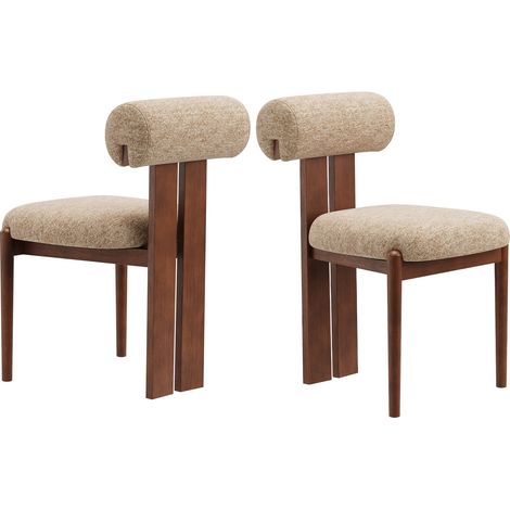2er-Set Esszimmerstühle mit zylindrischer Rückenlehne, Holzgestell, modernes Design, für Küche und Esszimmer, Braun