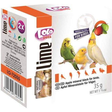 LOLO PETS LOLO LINE - Cube de calcaire POMME Citron vert AVEC COQUILLES - pour perroquets 35g (1/2)