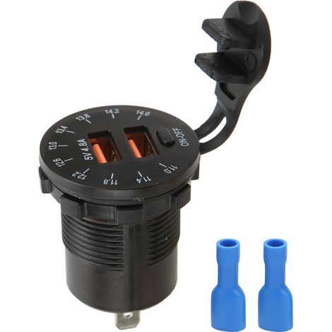 Chargeur universel double USB noir, 4,8 A, écran couleur, charge rapide, étanche, 12-24 V (1/5)