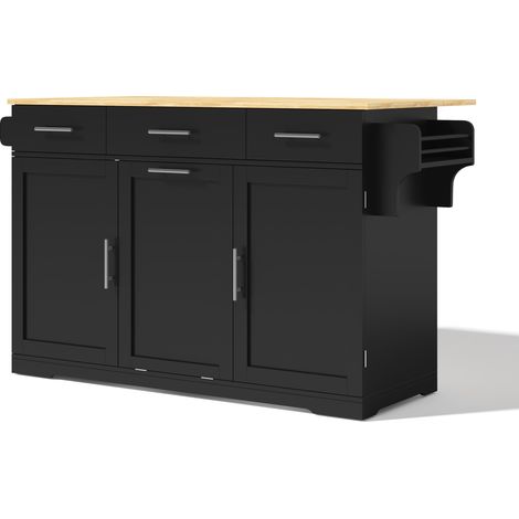 Isla de cocina móvil con tablero abatible, 3 cajones, 2 huecos, MDF, 136 x 75 x 92 cm (1/5)