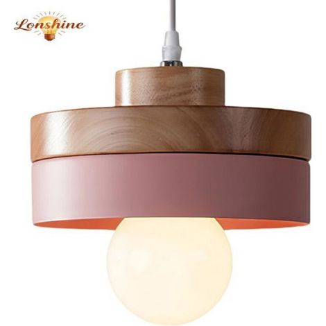 LONSHINE Suspension Moderne Rond Lustre Abat-jour en Bois et Métal Rose E27 Luminaire Éclairage de Plafond pour Salon S CORNEOMETRE (1/4)