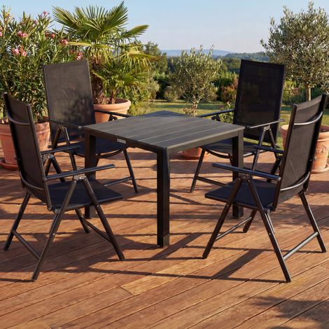 CASARIA® Gartenmöbel Set 4 Stühle mit WPC Tisch 80 x 80 cm Aluminium Wetterfest Klappbar Modern Terrasse Balkon Möbel Sitzgruppe Garnitur Bern