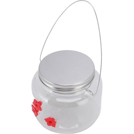 Hängender Vogelfutterspender, 475 ml, einzigartiges rotes Blumendesign, 3 Futteröffnungen, große Öffnung, leicht zu befüllen (1/5)