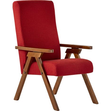Fauteuil en Bois Relax inclinable Tissu Bordeaux Déhoussable (1/5)