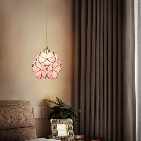 Suspension Japonaise en Laiton et Verre à pétales, Lampe créative et Confortable à tête Unique pour Chambre d'enfant, Lampe Suspendue pour Salon,rose (1/3)