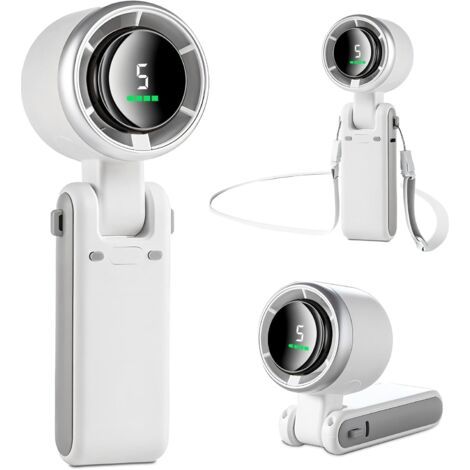 QORVA-1800mAh Mini Ventilateur Portable, Petit Ventilateur de Poche/Bureau/Cou Vitesses Puissantes&Moteur Sans Balais, Ventilateur Rechargeable pour Camping, Sport, Voyage-Blanc Ivoire