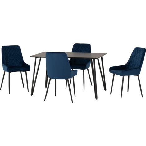 Marlow & Avery Indoor Dining Set with 4 Chairs - Black Marble/Sapphire Blue Velvet