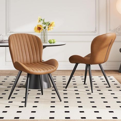 Lot de 2 chaises de salle à manger marron, assise confortable, pieds en métal robustes (1/5)