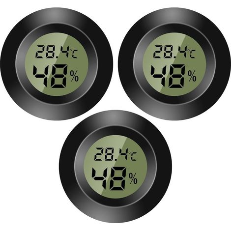 3er-Set Mini-Digitalthermometer – Temperatur- und Feuchtigkeitsmonitor – Hygrometer – Für Kinderzimmer, Gitarrenbrutkästen, Reptilien, Autogewächshäuser – Schwarz (1/5)