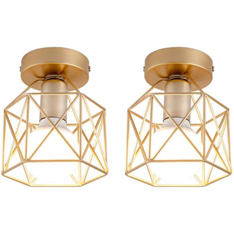 royaluxe- 2X Plafonnier Vintage Lustre Rétro Abat-Jour En Métal Lampe De Plafond Industrielle Pour Café, Couloir, Chambre À Coucher, Cuisine, Salon, Or (1/5)
