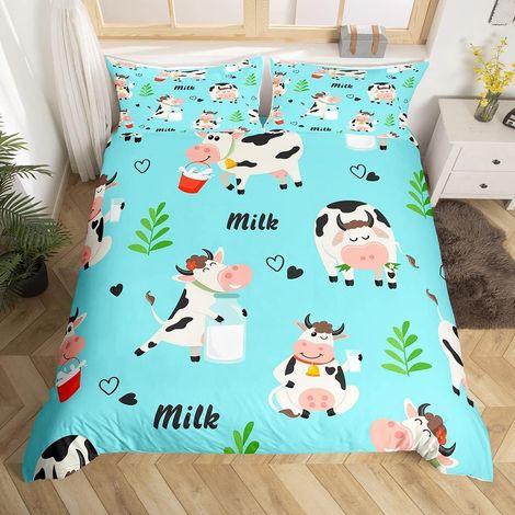 Dessin Animé du Lait Vache Parure De Lit 220 x 240 Cm Vache Housse De Couette Mignon du Lait Sets Housse Couette Respirant Animaux Cultiverhouse Parure - 220 x 240 cm (1/5)
