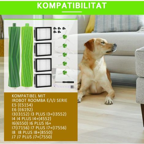 Ulisem Ersatzzubehörbürste für iRobot Roomba i7 i7+ i3 i3+ i4 j7 E5 E6 E7, 1 Paar Hauptbürsten, 4 Filter, 5 Seitenbürsten (1/4)