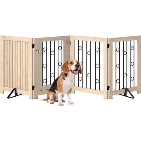 PawHut 4 Panel Freestanding Pet Gate Foldable with Door for Stairs, Doorway
