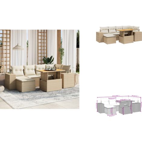 7-tlg. Garten-Sofagarnitur mit Kissen Beige Poly Rattan - Gartenmöbel Set - PE-Rattan Möbel - Outdoor Lounge - Gartenecke - Beige Sofas (1/3)