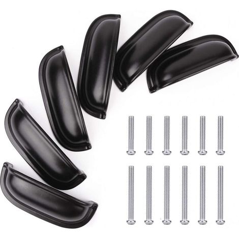 SABIR 6 Morceaux Poignée Bouton de Porte Décoration Rétro pour Meuble Tiroir Poignée de Coquille Vintage pour Tiroir Armoire Meuble Bouton de Porte de Placard Retro Pour Armoire (6PC, noir) (1/5)