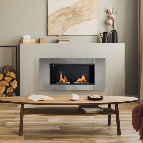 Cheminée bioéthanol Murale encastrable brûleur 20,9 L, environ 3 h de durée de combustion 110L x 14,5l x 54H cm Couverture 25-30 m² Acier inox (1/5)