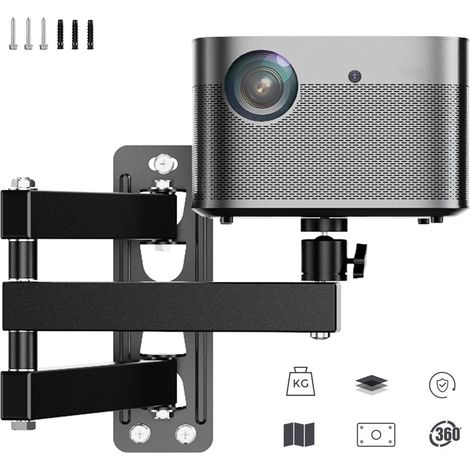 1 Support mural projecteur, acier carbone, pliable, rotation 360°, charge 8kg, noir, salon bureau (1/5)