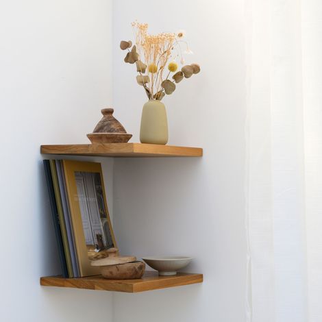 Tablette Bois Teck Huilé Carré - Etagère Murale - 18x235x235mm - Etagère de Bureau, Cuisine, Salle de bain, Salon (1/5)