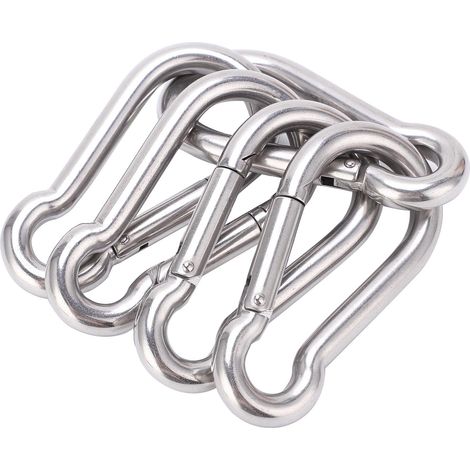 Lot de 5 mousquetons de 100 mm en acier inoxydable haute résistance avec ressort, pour sac à dos d'escalade (1/5)