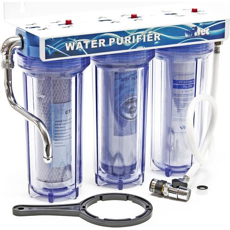 Naturewater NW-PR103 Filtre à eau potable 3/4 26 mm – 395 x 155 x 360 mm – 3 Étapes – 600 L/h – pour 10" / Ø 62 mm – avec Sédiments et Charbon actif – Filtration Purification Bactéries Pesticides" (1/5)