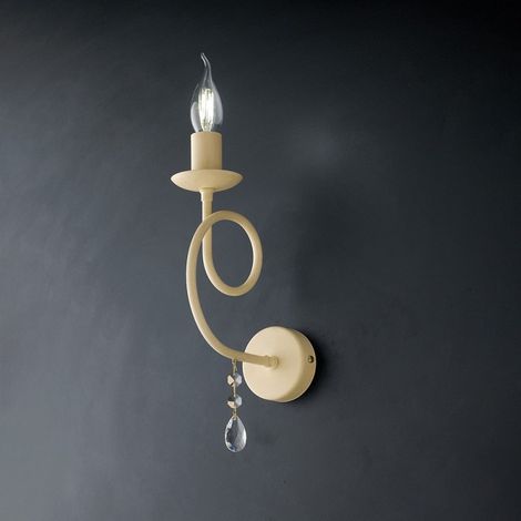 Applique Classico 1 Luce Ferro Decapé Avorio E Cristalli Serie Elegant