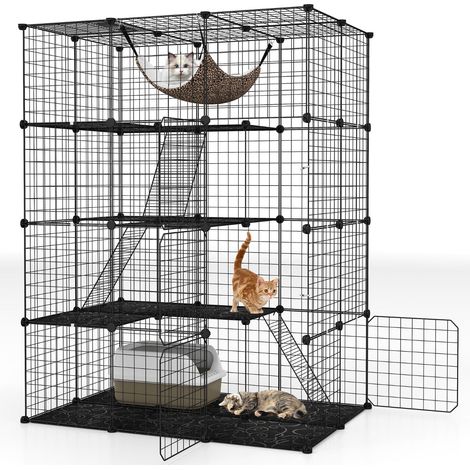 Jaula para mascotas 109,5 x 74 x 142 cm con cómoda hamaca 4 niveles seguros estilo moderno negro PP 200015298