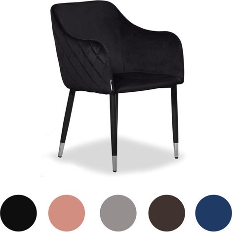 Silla de comedor individual de terciopelo Verona - Patas de metal con tapas plateadas - Silla de comedor - Silla tapizada - Silla de comedor moderna - Negra (1/5)
