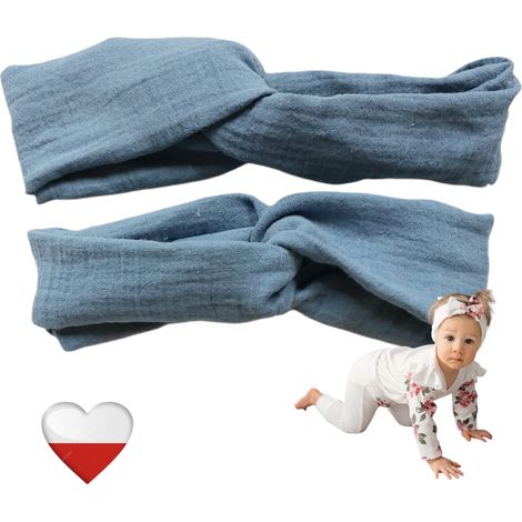 Fascia per capelli lunga blu in mussola intrecciata NappiMe per ragazze (1/5)