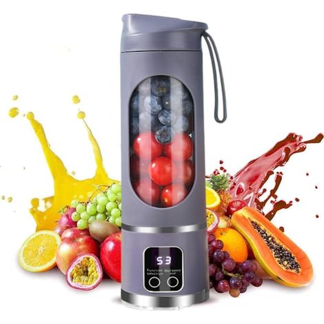 Extracteur de jus - Jus de fruits et légumes - Extracteur de jus électrique portable USB - 500 ml - Mini blender - Blender portable - Pour milkshakes et smoothies - 12 lames... (1/5)