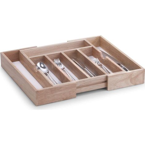 Zeller 24046 Cassetto Estensibile per Posate, in caucciù e melaminico, 31,5-50 x 38 x 6 cm