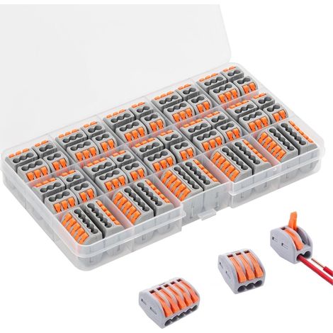 50 Pièces Connecteur Electrique Rapide avec Levier, 2 3 5 Fils Entrées, Bornes de Connexion Automatique, Domino Electrique 0.2-4 mm2, Conducteur en Cuivre et PA Ignifuge (1/5)