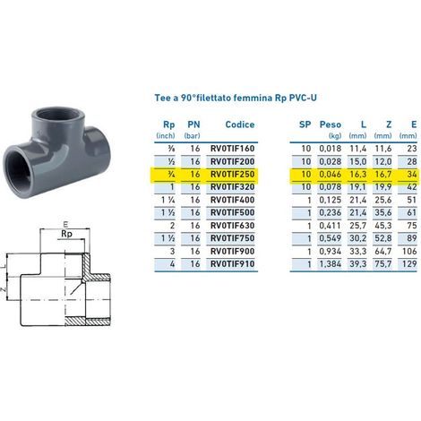 Tee a 90°filettato femmina Rp PVC-U 3/4" INPFTI225000 - -  IRRITEC - -