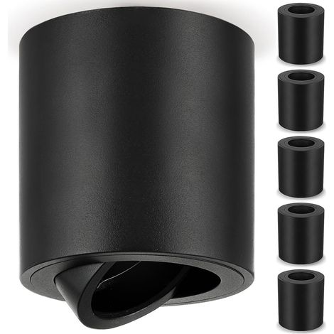 Lot de 6 Spot Noir Plafond en Saillie pour GU10 et LED Modules, Orientable Spot Plafonnier en Aluminium, Rond 80 x 84mm, Sans Ampoule GU10 (1/5)