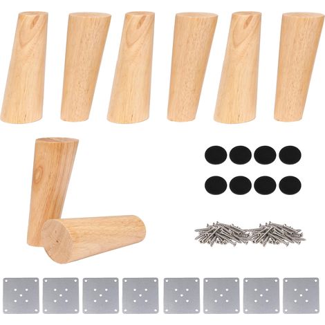 pieds de meuble ronds en bois de 150 mm, vis, patins et plaques de fixation (1/5)