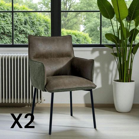Chaise de salle à manger bi-matière verte (lot de 2) KERALA (1/5)