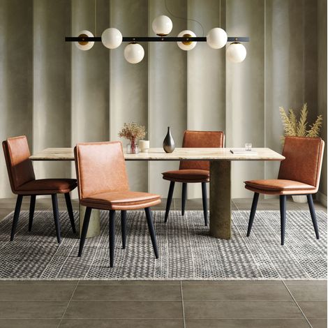 CHICFURN Set di 4 sedie da pranzo 49x57x84 cm in PU marrone stile moderno (1/5)