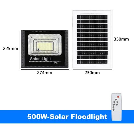 Projecteur solaire LED (500 W) étanche pour éclairage extérieur de jardin, mur, aménagement paysager. (1/5)