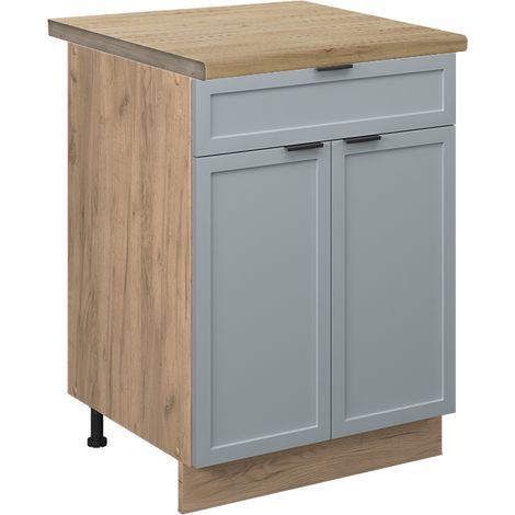 Mobiletto base per cucina Fame-Line, Blu-grigio chiaro, 60 cm con cassetto, PL Rovere, Vicco