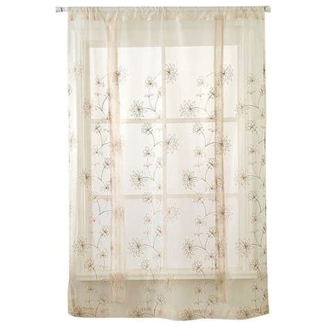 Rideaux courts brodés de fleurs - voilages décoratifs pour chambre, salon ou cuisine - 117 x 160 cm (1/4)