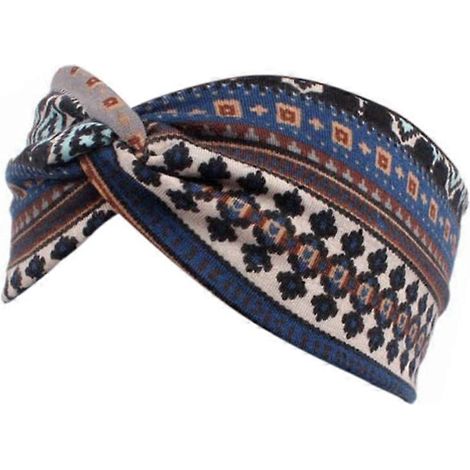 Bandeau turban élastique imprimé ethnique pour femme, style ethnique, avec motif croisé. (1/5)