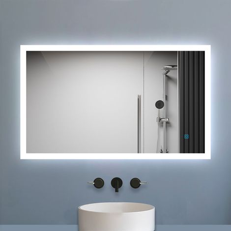 900x700mm Backlit LED Illuminated Bathroom Mirror with LED Lights, Lighted Bathroom Makeup Wall Mounted Mirror with Demister Pad, Sensor Touch Switch, Horizontal/Vertical