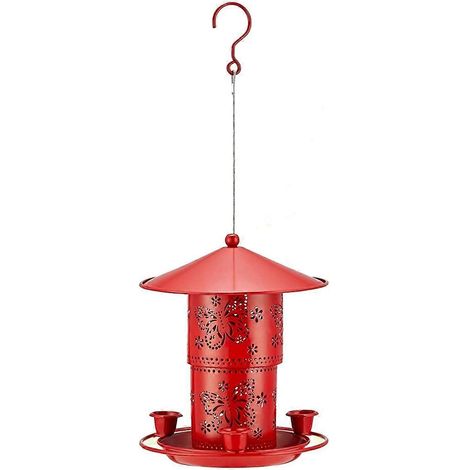 Mangeoire à oiseaux suspendue extérieure en métal à double couche, avec abreuvoir anti-écureuils (1/4)