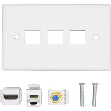Plaque murale HDMI 3 ports avec connectique RJ45 CAT6 et prise F pour téléviseurs HD (1/5)